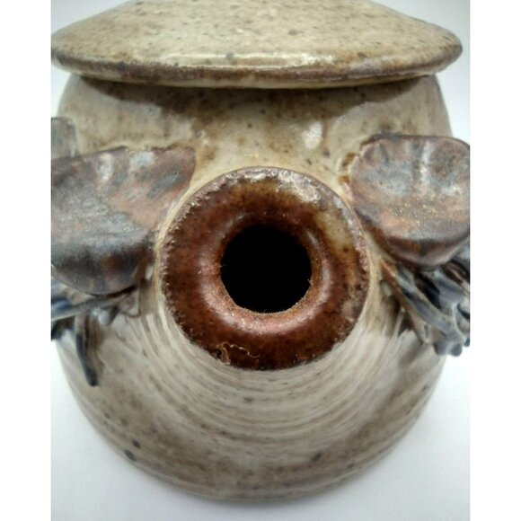 Stoneware Teapot Lid Mustache Ponytail Vintage 1970s Artist Signed Bottom 5 Inch - Picture 9 of 14